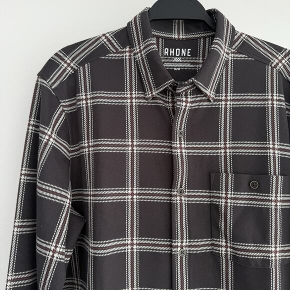 Rhone Flannel Shirt Men Medium Hardy Brown Plaid Dark Espresso Windowpane Preppy - Picture 3 of 12